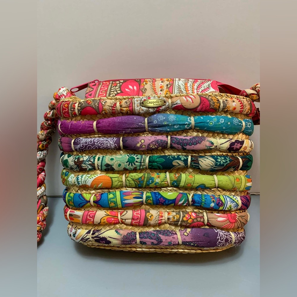 Cappelli Straworld Woven Straw Crossbody Bag with Colorful Fabric Accents - Picture 4 of 11